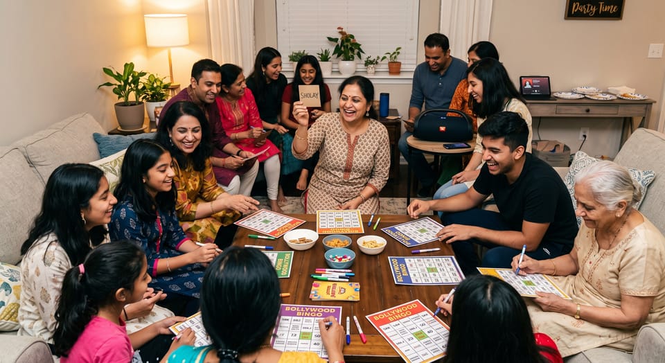 A family playing desi mauj's bollywood bingo
