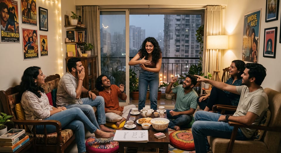 Friends generating a list of movies for Bollywood Dumb Charades using Desi Mauj.