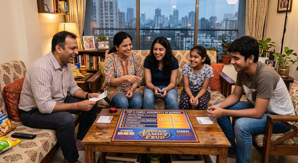 An indian family playing desi showdown (indian family feud)