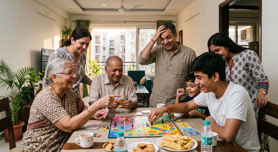Family playing party game - Desi Mauj